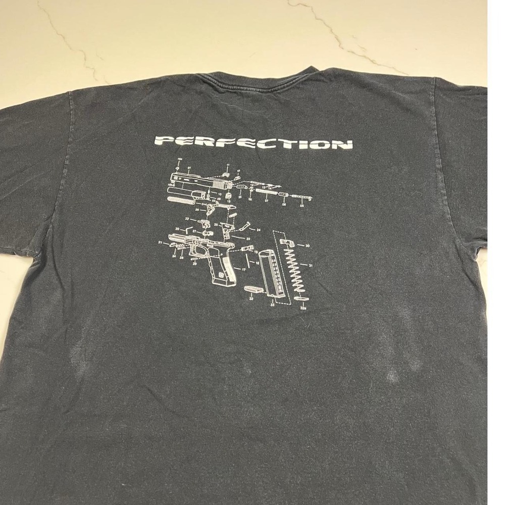Glock T-Shirt Mens Large Black Vintage Perfection Gun Diagram Graphic